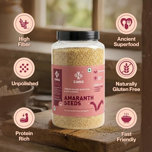 Image of Zama Organics Amaranth Seeds 1Kg Jar | Rich in Fiber & Protein | Keto Friendly | Gluten free, Calcium Rich | No Cholesterol | Rajgira Seed | Best for soups, chapati, salads