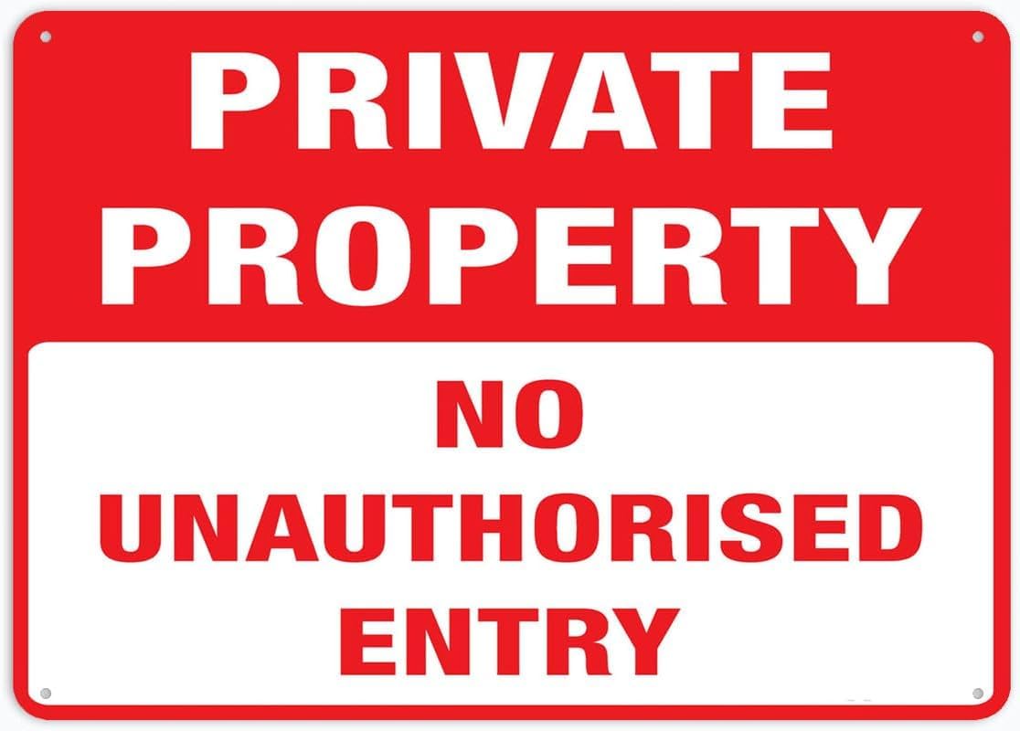 Private Property No Unauthorised Entry Rust Free Aluminum Tin Sign - Warning Decor with Pre-Drilled Holes for Indoor-Outdoor Residential Property, Factory Secure Zone - 8x12 Inch​