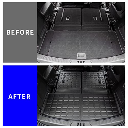 Rongtaod Fit 2020-2023 Ford Explorer 6&7 Passenger Trunk Mat Cargo Mat Cargo Liner All Weather Trunk Liner Upgrade 2022 Explorer Accessories (Trunk Mats with Backrest Mat)