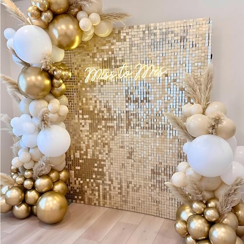 Image of Light Gold Shimmer Wall Backdrop, 24 Panels, 6x4 Ft Photo Backdrop | wedding backdrop birthday backdrop party decoration photo booth backdrop bridal shower baby shower event decoration