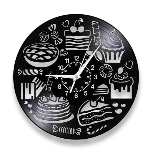 Dessert Shop Wall Clock, 12 Inch Bread Sweets Cupcake Kitchen Wall Clock, Silent Quartz Non Ticking Battery Operated Modern Decorative Analog Vinyl Record Wall Lamp Clock Watch for Bakery