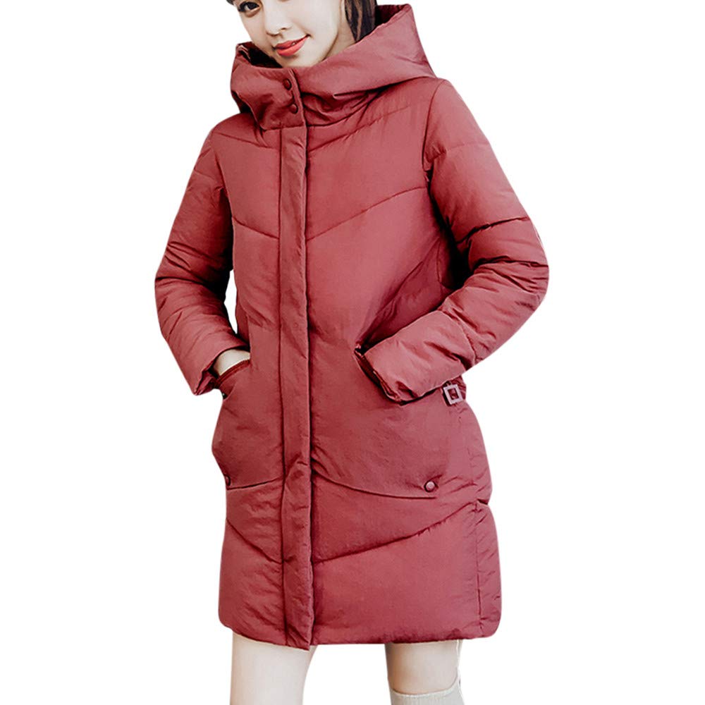 MRULIC Fashion Women Winter Warm Solid Outerwear Hooded Quilted Coat Cotton-Padded Jacket Windproof Down