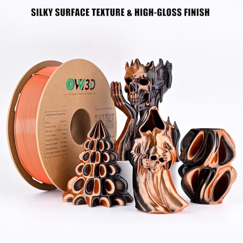 Image of OVV3D Silk PLA Filament 1.75mm, Dual Color PLA Filament 3D Printer Filament, Black Orange Multicolor 3D Printing Filament + /-0.02mm, Halloween Filament 1kg /2.2lb