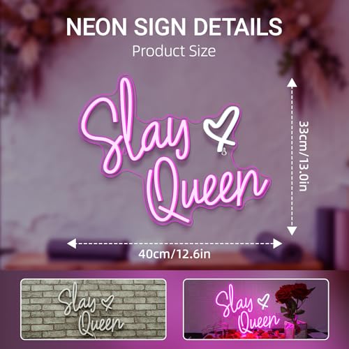 Image of Slay Queen Neon Sign Pink White LED Neon Light Up Signs for Wall Decor Usb Neon Light for Bedroom Preppy Girl Aesthetic Room Dorm Decor Y2k Party Gifts