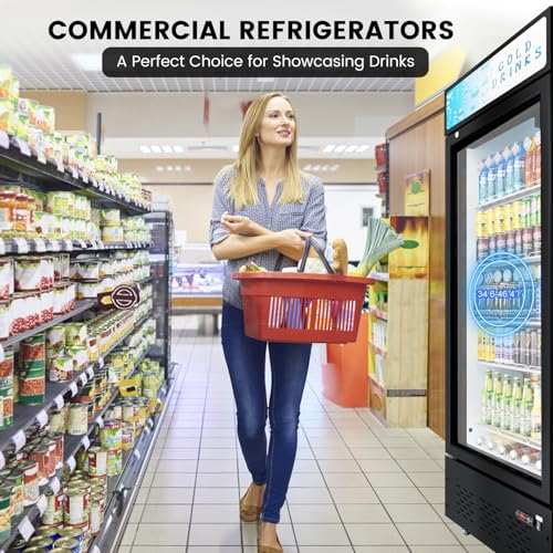 Image of Commercial Display Refrigerator Glass Door 15.1 cu.ft Commercial Beverage Refrigerators with LED and Shelves for Cafe, Restaurant, Store