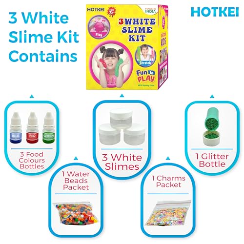 Image of HOTKEI (3 Clear Slime kit) DIY Transparent Scented Slimy Gel Jelly Set Kit Air Dry Magical Crystal Clay Putty Toy Kit for Girls Boys Kids Slime with Glitter| Charms | Star | Beads Set