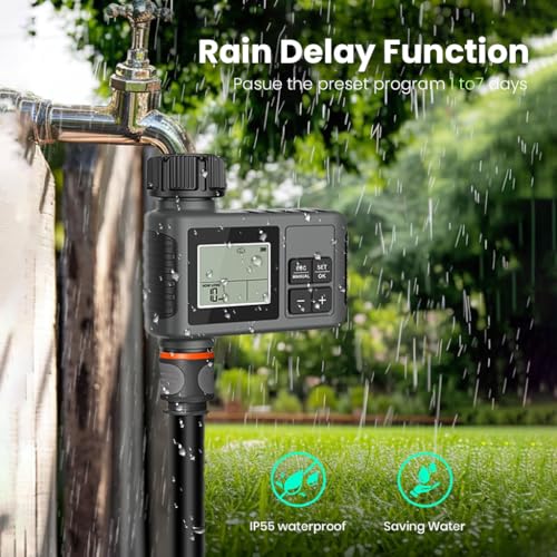 Image of HASTHIP Automatic Water Timer for Garden Faucet Programable LCD Auto Watering System with Manual Control Automatic Watering System Smart LCD Irrigation Timer for Garden, Lawn