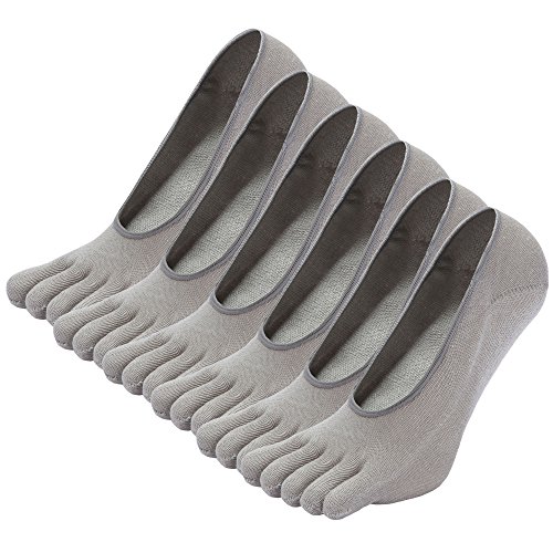 Artfasion Women No-show Five Fingers Separate Invisible Toe Socks 6 Pack (Gray)