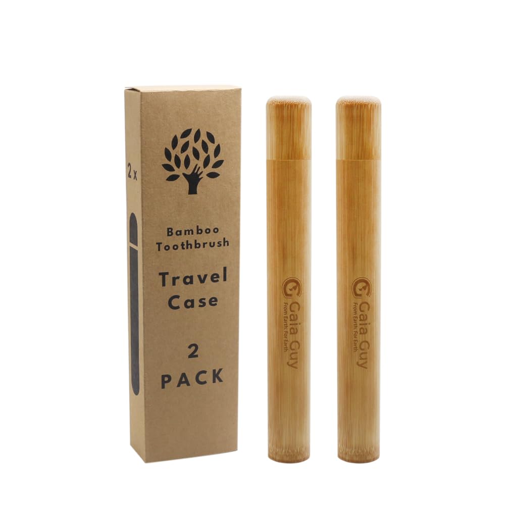 Gaia GuyBamboo Toothbrush Travel Case 2 Pack - Portable Bamboo Toothbrush Holder Great For Plastic-Free Travel, Camping and Zero Waste Living