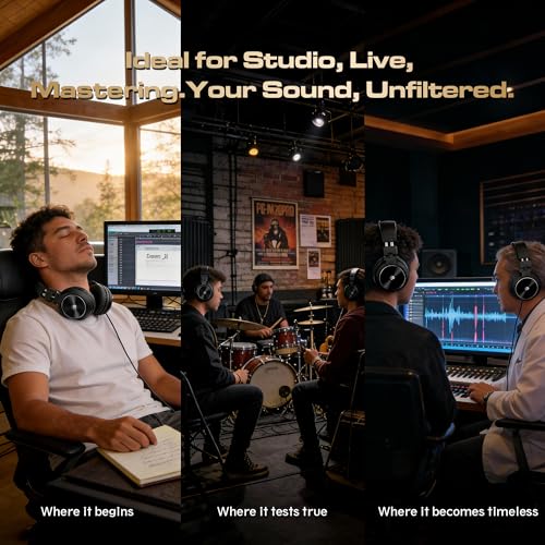 Image of PUPGSIS Wired Over Ear Headphones: Studio Monitor Headphones - Professional 50mm Drivers 40kHz DJ Stereo Headphones - 1 /4 to 3.5mm Audio Jack for Recording /Mixing /Podcast /Guitar /Keyboard