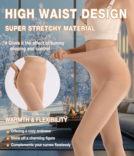 Image of MERYLURE Fleece Lined Tights Women, Winter Warm Opaque Thermal Pantyhose, High Waisted Thick Control Top Leggings