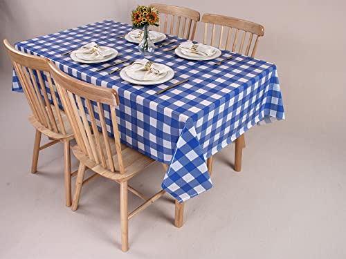 Image of Kesfey 12 Packs Bule and White Checkered Tablecloths Party Picnic Disposable Table Covers 54 x 108 Inches Splashproof Plastic Checkered Gingham Tablecover for Outdoor Dinners Party Retro Celebrations