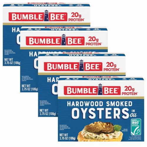 Bumble Bee Canned Hardwood Smoked Oysters, 3.75 oz Can - Ready to Eat - 20g Protein per Serving - Gluten Free (Pack of 4)
