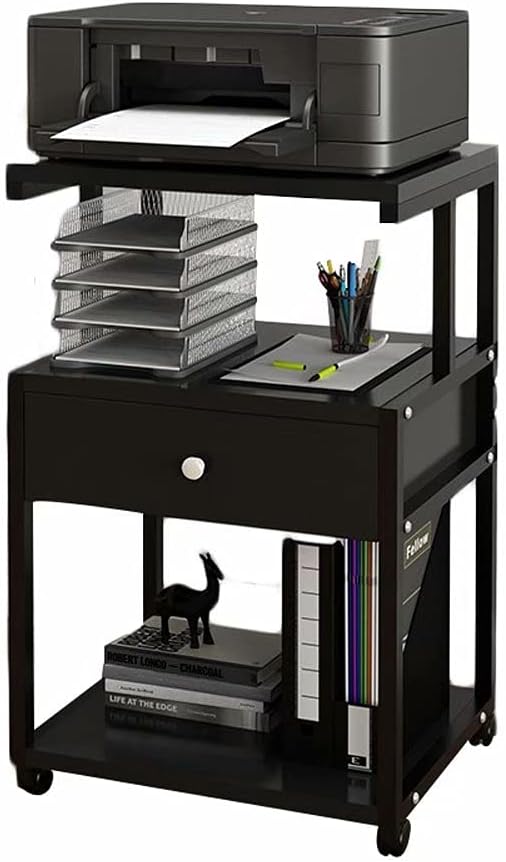 プリンタ台 プリンタラック 総耐荷重50kg キャスター付き 移動便利 スチール 木製 組立簡単