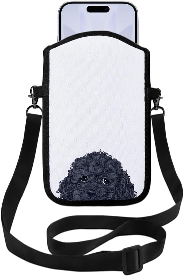 WIRESTER Men Women Crossbody Cell Phone Pouch Bag for Walking Traveling Working, Cute Sleeve Case for iPhone 17/16/15 Pro Max/ 17e/ 16 Plus, Samsung Galaxy S26/ S25/ S24 - Black Toy Poodle Dog