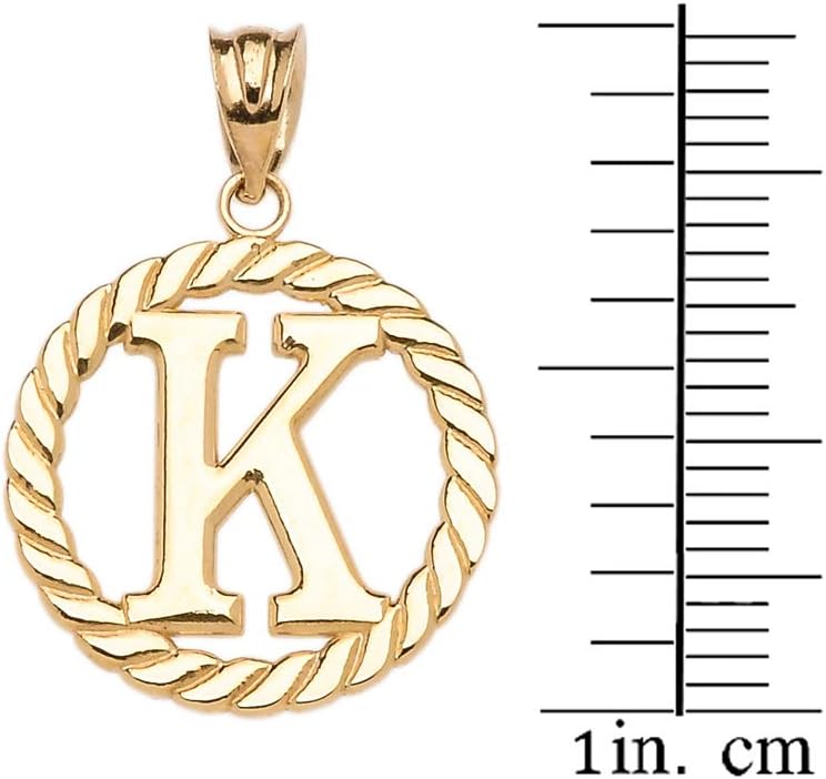 Polished 14k Yellow Gold Personalized Initial "A-Z" Roped Circle Pendant Necklace