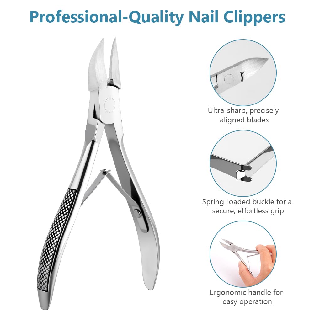 Beugo Pince Coupe Ongles, Pinces à Ongle Incarné en Acier Inoxydable Professionnelle avec Capuchon en Plastique Ciseaux à Cuticules pour Couper les Ongles Épais（B）