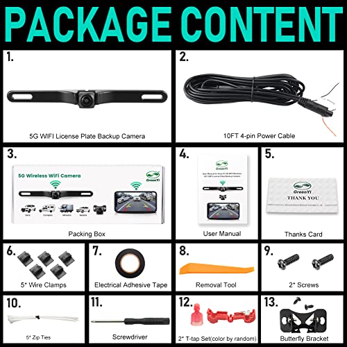 Wifi Car Wireless Backup Camera, Greenyi 5G 720P Hd Car License Plate Rear/Front View Reverse Camera For Iphone Ipad Android Smart Phones Tablets Which Support Double Band Wifi(2.4Ghz And 5Ghz) #TOP6