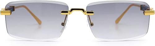 Miniatura 23 de SA106 Gafas de sol rectangulares estrechas de lujo con lentes biseladas de arte rico retro sin montura