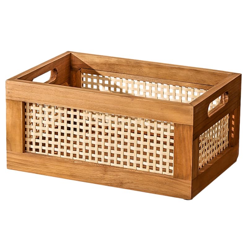 Ciieeo Panier De Rangement En Bois Massif Tissé À La Main 13.78X9.84X6.30 Pouces Boîte Décorative Fonctionnelle Pour Bureau Et Maison Rangement Bureau Collations Cosmétiques