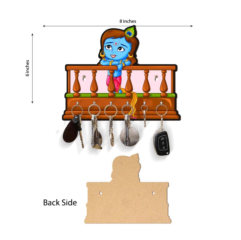 Image of Decorative Krishna in Gallery Acrylic Key Holder for Home Decor Key Hangers Keychain Holder & Key Holder for Wall | No Drilling Required | with 2 Strong Sticker Hooks