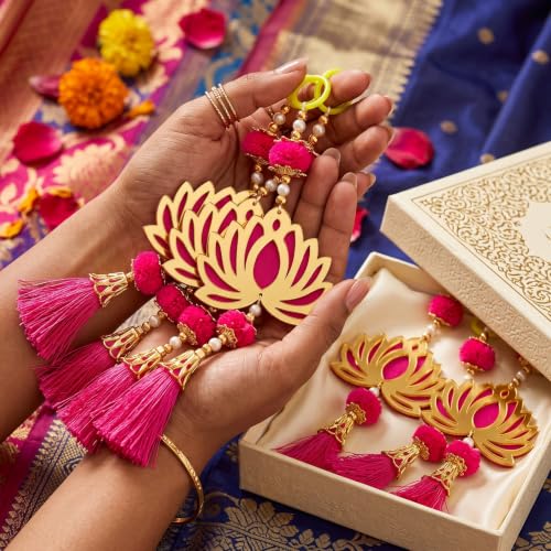 Image of JH Gallery Pink Pom Pom Lotus for Ganpati Decoration Setup for Home - Handmade Ganesh Chaturthi Backdrop, Pooja Room, Mandir & Main Door Toran (11 Inch, Pack of 10)