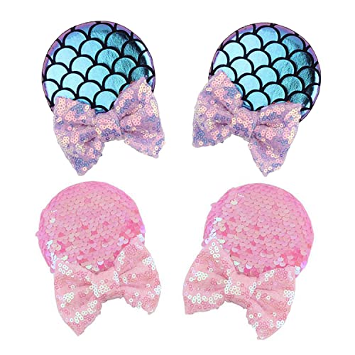 Flymind 2 Pairs Mouse Ears Hair Clip, Sequin Mouse Ears Barrettes Glitter Bow Ears Clips for Baby Toddlers Teen Girls Theme Birthday Party Favor Decoration