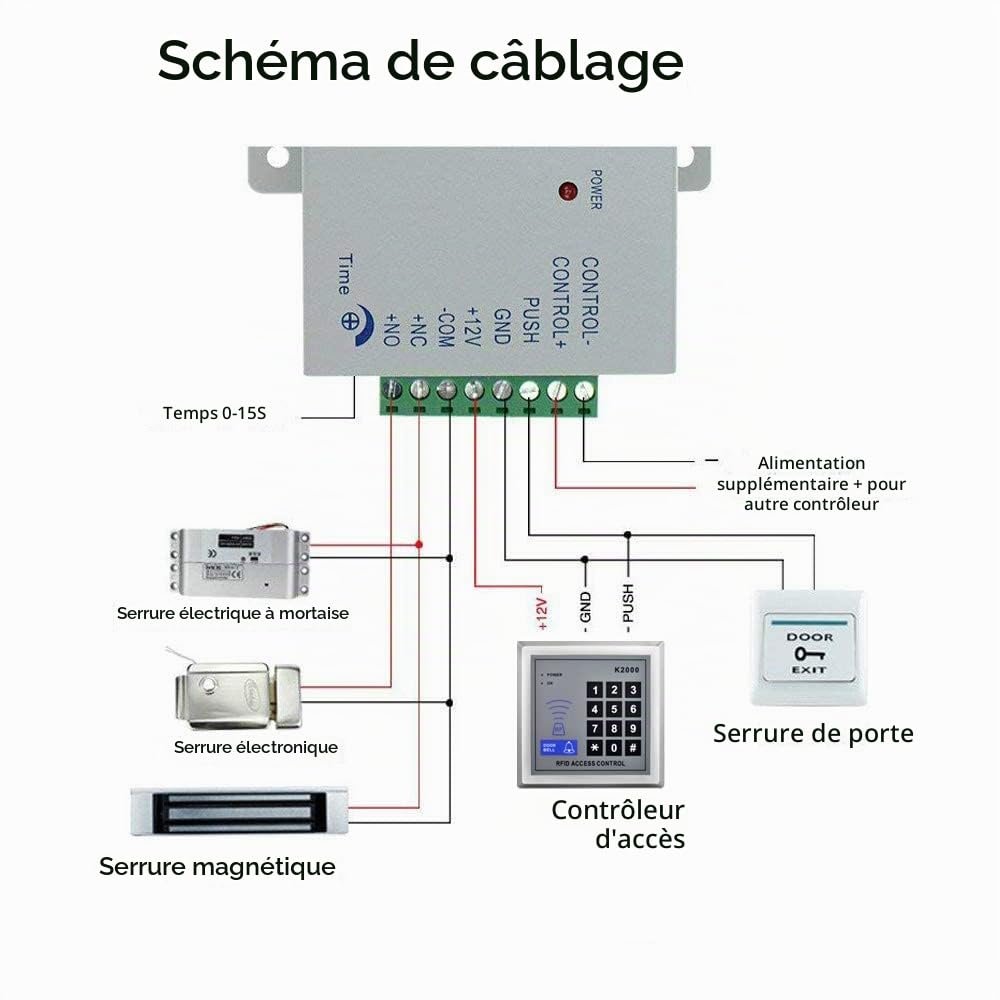 YAVIS Full Set RFID Porte Accès Contrôle Système Kit + Verrouillage à Boulon électrique + 110-240V AC 12V DC 3A 36W Power Supply + Proximité Porte Entrée Pavé Numérique 10 Bouton EXIT Breloques Clé