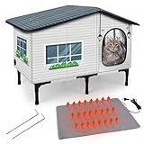 GASUR Weatherproof Heated Cat House for Outdoor Cats, Insulated Heating Cat House with Heated Pad for Winter, Elevated Heat Cat Shelter Waterproof Safe Feral Outside Pet House for Cats(20"x17"x16")