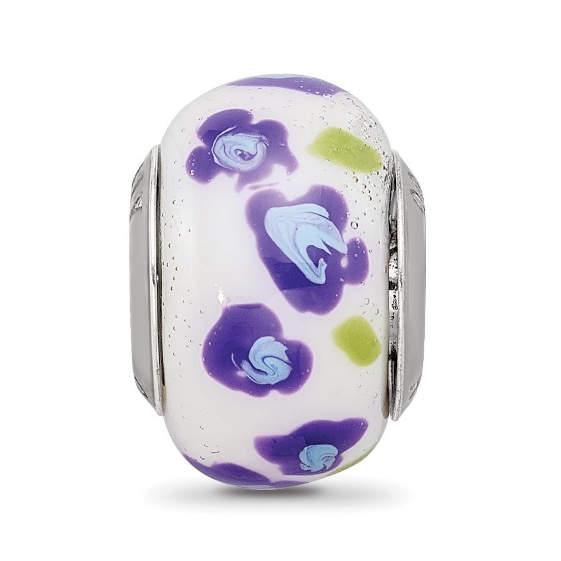 Italienische Glasperle aus 925er Sterlingsilber, 9,44 mm, violett, blaue Blume, Schmuckgeschenk für Mutter, One Size, Glas Metall Silber, Kein Edelstein