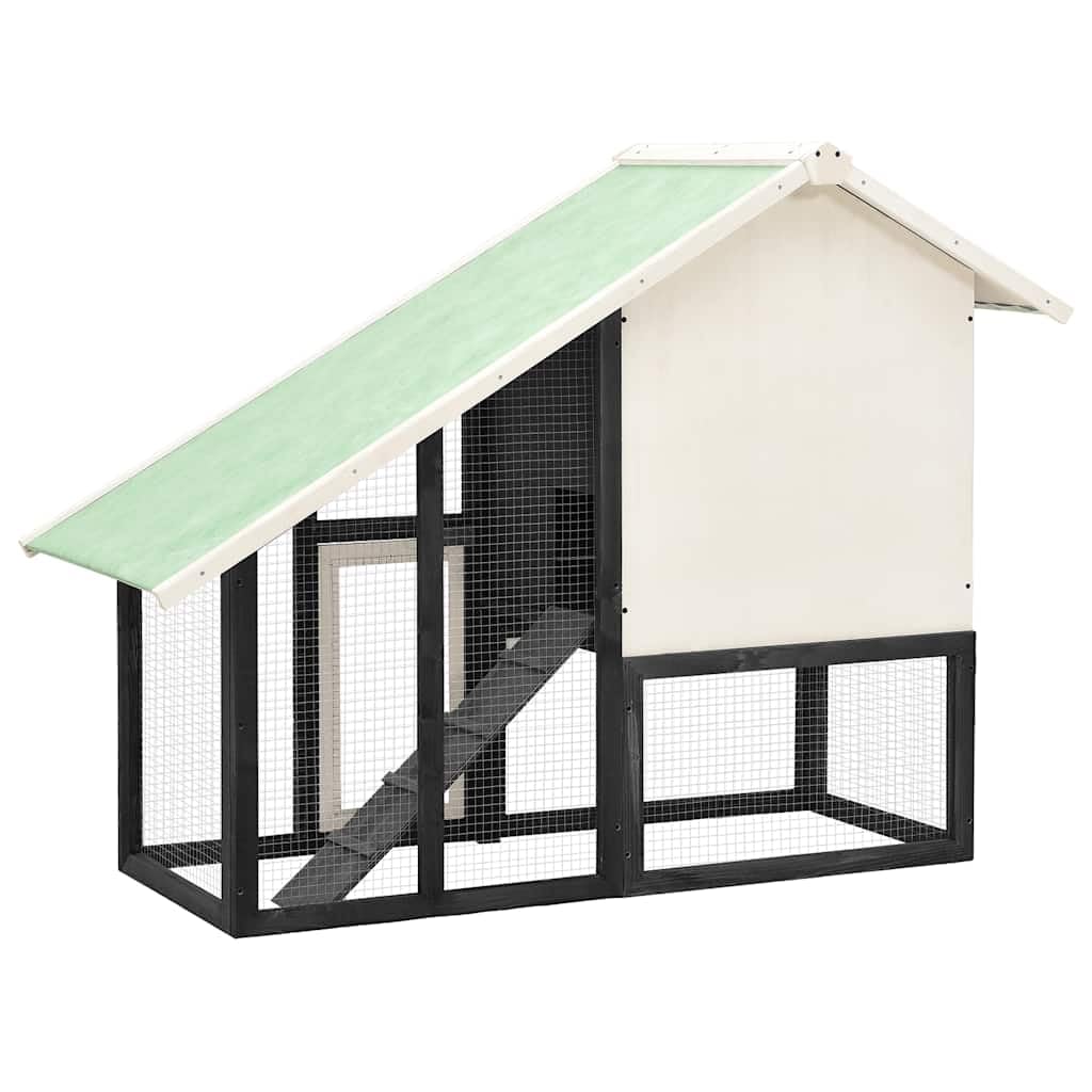 Kaninchenstall aus massivem Tannenholz 140x63x120 cm Grau Weiß mit Stahldrahtgeflecht, rutschsichere Rampe, ausziehbare Schublade, Kleintierkäfig für Hasen und Nager