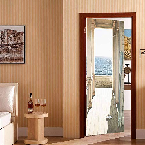 3d Pegatina Puerta Mural Autoadhesivo Con Vista Al Mar, DecoracióN Del Hogar, Pegatinas De Pared, Dormitorio, Sala De Estar, PóSter ExtraíBle, Pegatinas ArtíSticas-Los 95x215cm