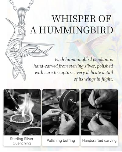 HUAIYU Hummingbird Celtic Pendant Necklace for Women- 925 Sterling Silver Lucky Celtic Knot Humming Bird Necklaces Mother's Day Birthday Christmas Jewelry Gifts for Mom4