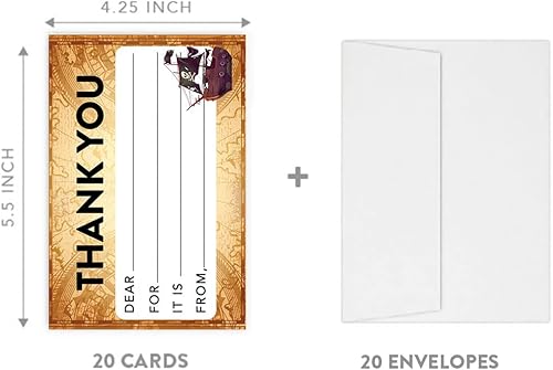 Miniatura 4 de Andaz Press Tarjetas de agradecimiento para niños con relleno en blanco  20 tarjetas incluyendo sobres con temática pirata de género neutro para