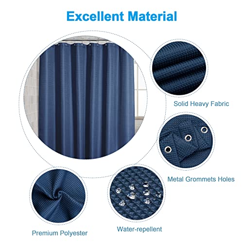 Image of AmazerBath Navy Blue Waffle Shower Curtain Half Size, Stall Shower Curtain Fabric, Hotel Quality Bathroom Shower Curtains, 36 x 72 Inches