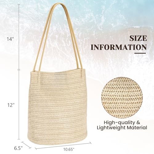 Image of Tavaleu Straw Beach Bags for Women, Tote Handbag Shoulder Bag for Women, Beach Straw Purse Buckets Summer Fashion Hobo Bags