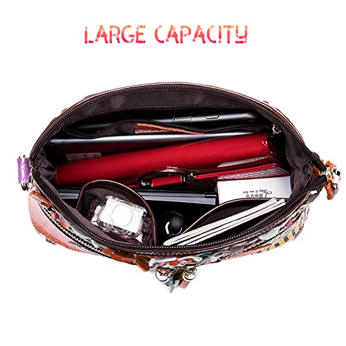 Women 3D Floral Multicolor Small Crossbody Bag Genuine Leather Handbag Snake Pattern Colorful Spliced Shoulder Purse4