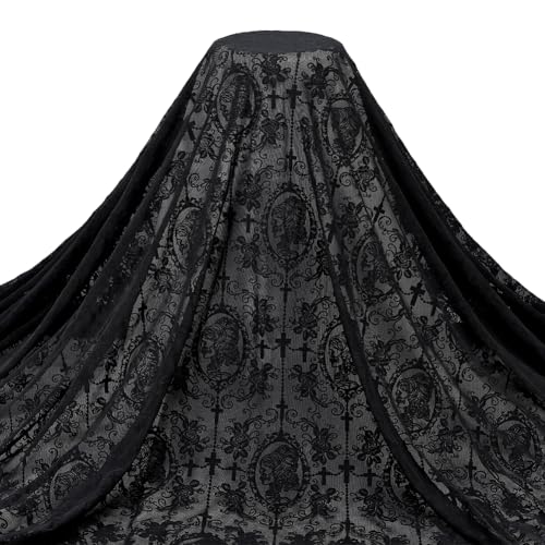 Tissu dentelle noire crâne souple pour créer des vêtements extensibles customisés