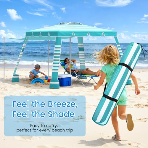 MoKo Beach Cabana,120 Sq. Ft. Large Beach Canopy Tent Sun Shade, UPF 50+ Protection Easy Setup Beach Tent, Adjustable Height Wind Resistant Cabana Sun Shelter for Whole Family, Light Green Stripes - image 9
