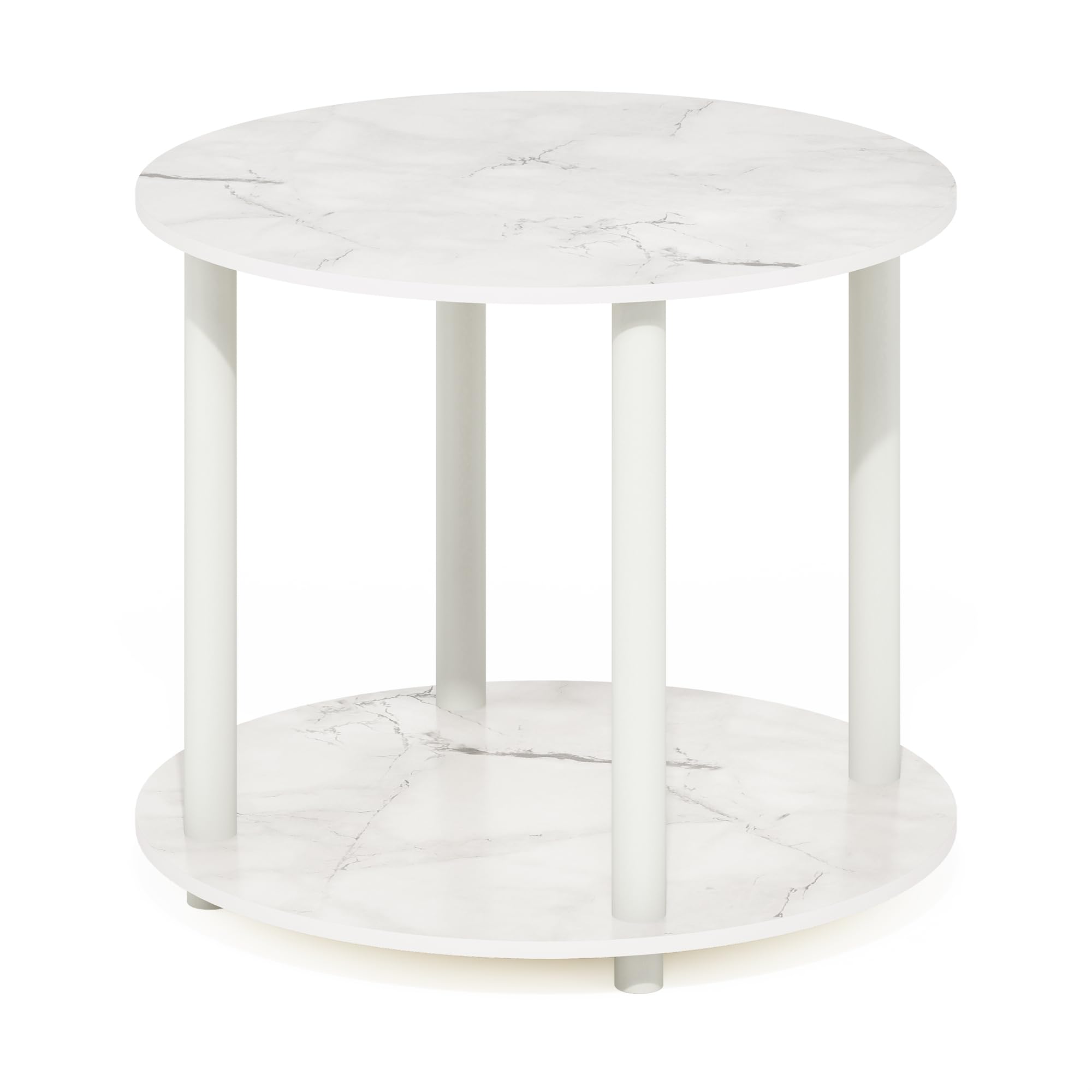 Furinno Turn-N-Tube Table Basse Ronde en Bois à 2 Niveaux, d'ingénierie, Marbre Blanc, 1-Pack