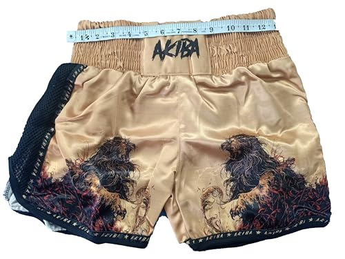 Image of AKIBA Muay Thai Shorts Satin Boxing Fight Training Shorts with Elastic Waistband and Side Slits for Ring Sparring and Gym Sessions Tribal Print