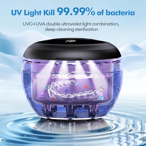 Image of Upgraded Ultrasonic Retainer Cleaner Machine, 48kHz Ultrasonic Dentures Cleaner for Mouth Guards, Braces, Aligner, Toothbrush & Jewelry, 200ML Capacity, Black