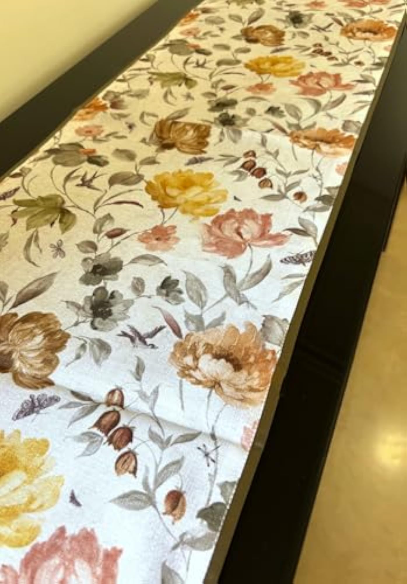 Botanical Fabric Runner, Floral Printed Silk Table Runner