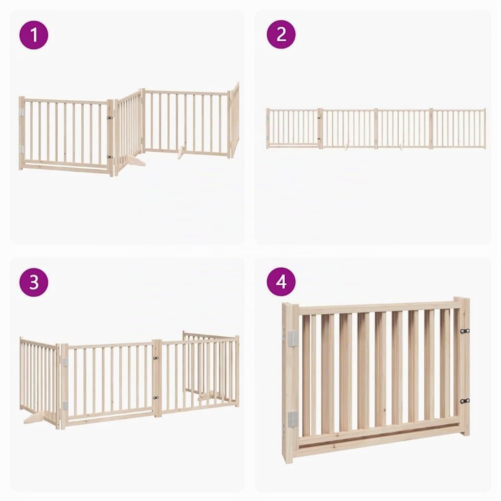vidaXL Barrière pour Chiens avec Porte 4 Panneaux Bois de Sapin Massif, barrière de sécurité pour Animaux de Compagnie, barrière pour Chien pour escaliers, barrière pour Chiots pour escaliers