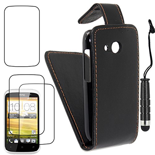 ebestStar - Coque Compatible avec HTC Desire C, A320 Etui Housse PU Cuir Rabat Flip + Mini Stylet + 3 Films d'écran, Noir