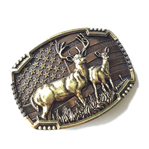 Image of CL&J BB Deer Belt Buckle Animals Western Cowboy Native American Motorcyclist (DER8G)