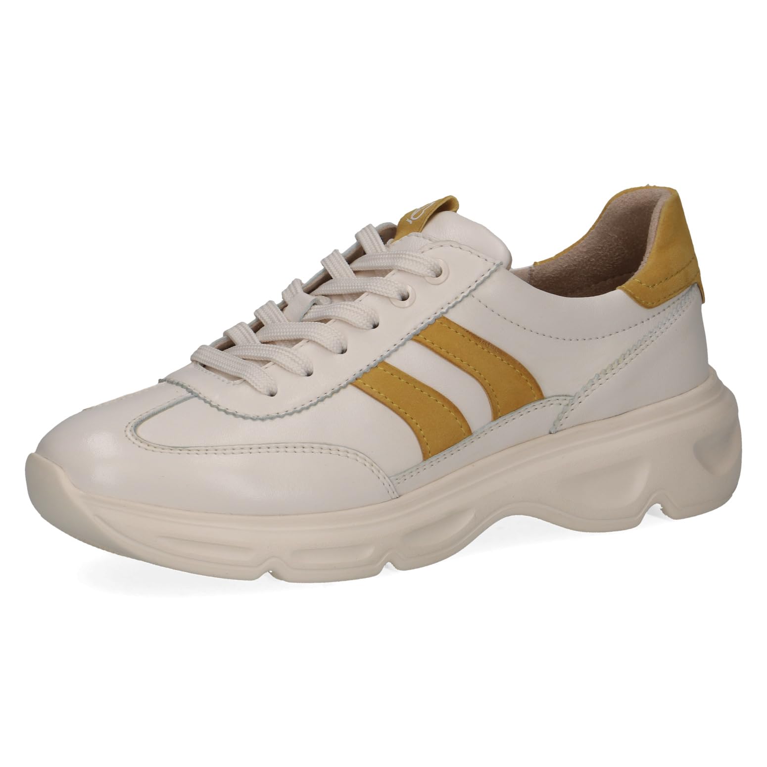 CAPRICE Women's Leather Sneakers, Yellow (Vanilla Comb), 7.5 UK