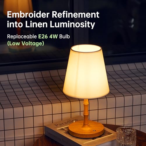 Image of Dawnwake Table Lamp Cordless Bedside Desk Lamp,Rechargeable Battery Operated Lamps for Bedroom Night Stands,3 Colors Touch Dimmable Small Table Kitchen Lamps,4000mAh LED Wood Grain