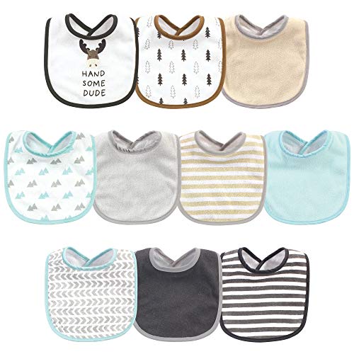 Image of Hudson Baby Unisex Baby Cotton and Polyester Bibs, Handsome Moose, One Size