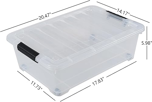 Miniatura 2 de Paquete de 4 cajas de almacenamiento de plástico de 20 L con tapa, contenedores de plástico transparente debajo de la cama con ruedas